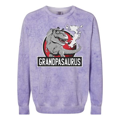 Grandpasaurus Smoking Grandpa Trex Funny Colorblast Crewneck Sweatshirt