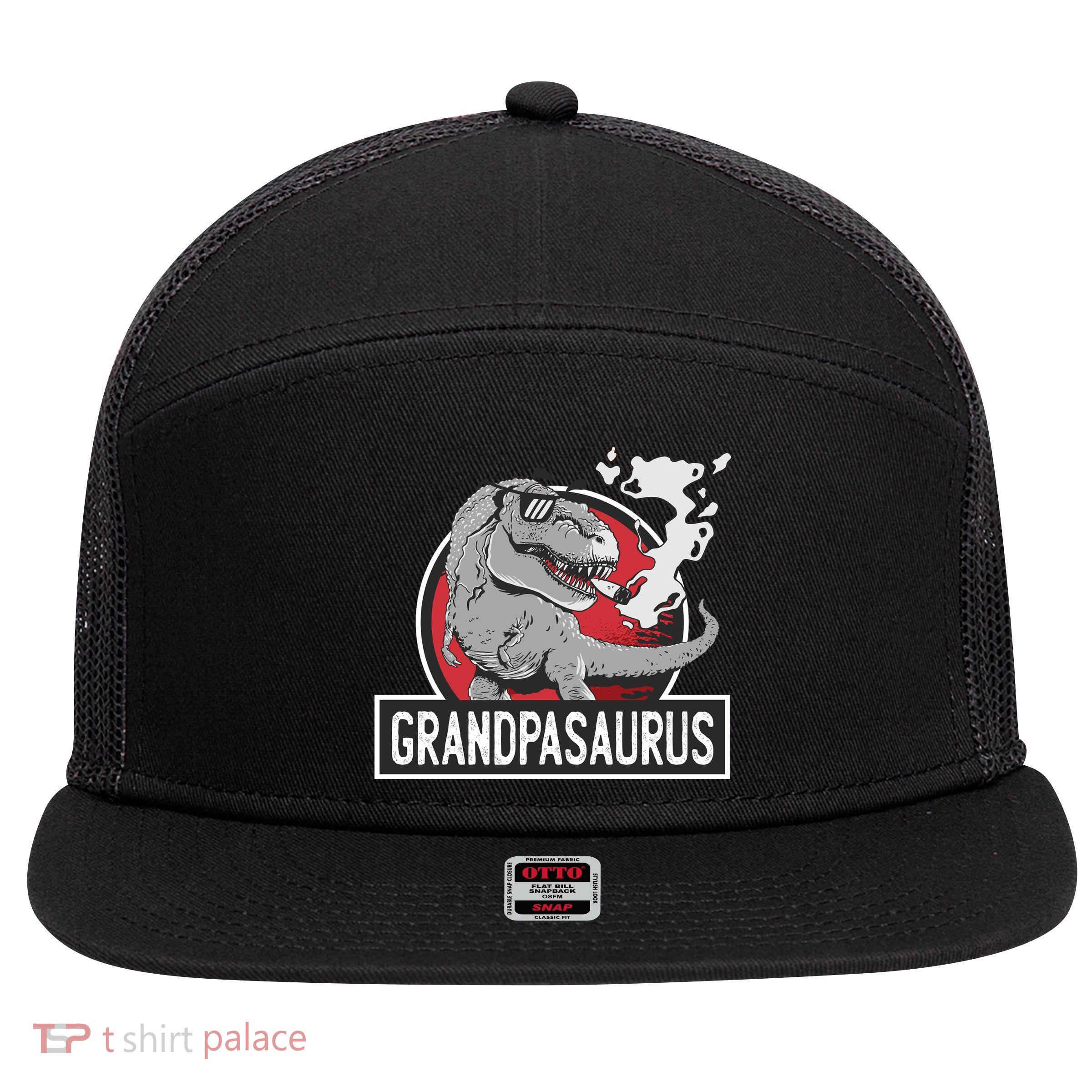 Grandpasaurus Smoking Grandpa Trex Funny 7 Panel Mesh Trucker Snapback Hat
