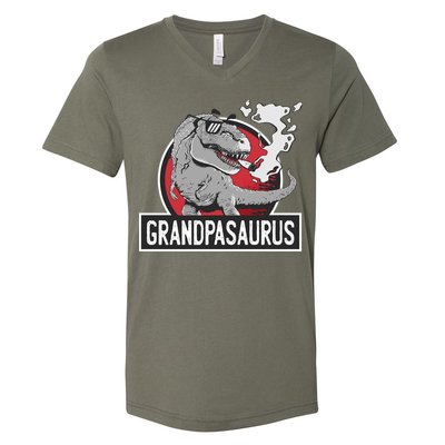 Grandpasaurus Smoking Grandpa Trex Funny V-Neck T-Shirt