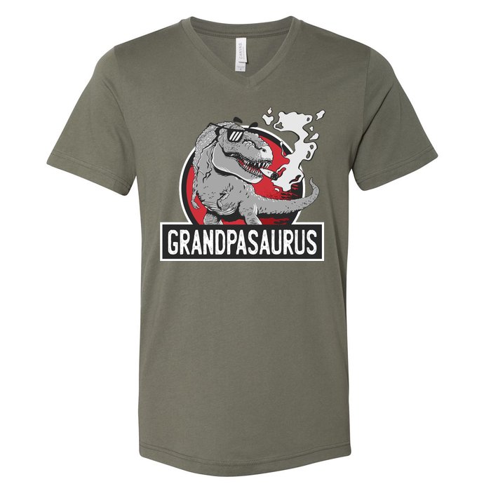 Grandpasaurus Smoking Grandpa Trex Funny V-Neck T-Shirt