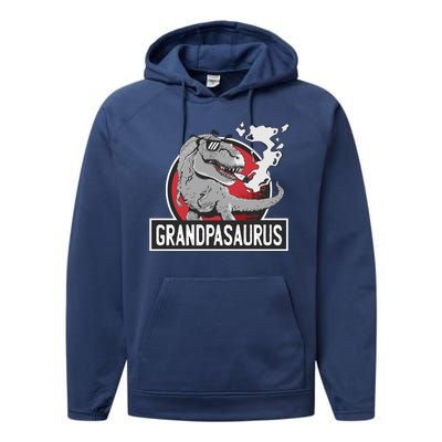 Grandpasaurus Smoking Grandpa Trex Funny Performance Fleece Hoodie