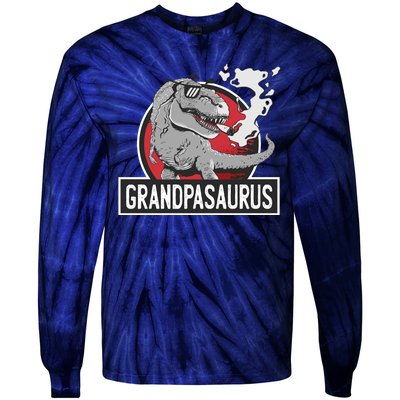 Grandpasaurus Smoking Grandpa Trex Funny Tie-Dye Long Sleeve Shirt