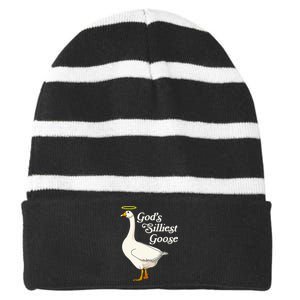 God's Silliest Goose God's Silliest Goose Duck Funny Striped Beanie with Solid Band