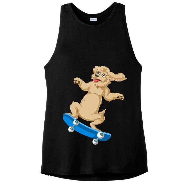 Goldendoodle Skateboarding Ladies PosiCharge Tri-Blend Wicking Tank