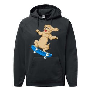 Goldendoodle Skateboarding Performance Fleece Hoodie