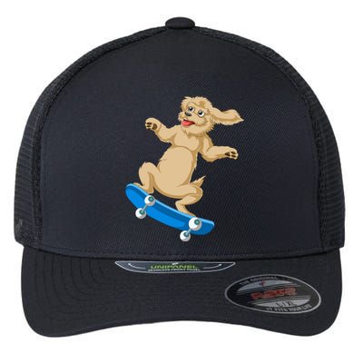 Goldendoodle Skateboarding Flexfit Unipanel Trucker Cap