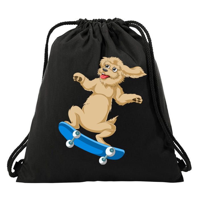 Goldendoodle Skateboarding Drawstring Bag