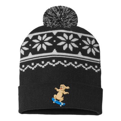 Goldendoodle Skateboarding USA-Made Snowflake Beanie