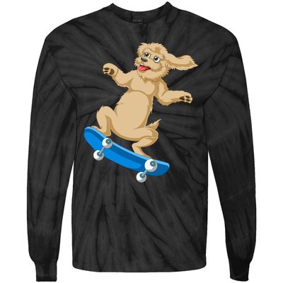 Goldendoodle Skateboarding Tie-Dye Long Sleeve Shirt