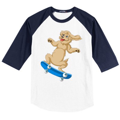 Goldendoodle Skateboarding Baseball Sleeve Shirt