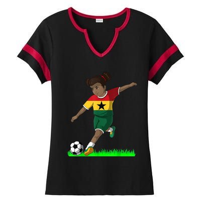 Ghanaian Soccer  Ghana Flag Jersey Football Fans Ladies Halftime Notch Neck Tee