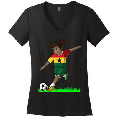 Ghanaian Soccer  Ghana Flag Jersey Football Fans Women's V-Neck T-Shirt