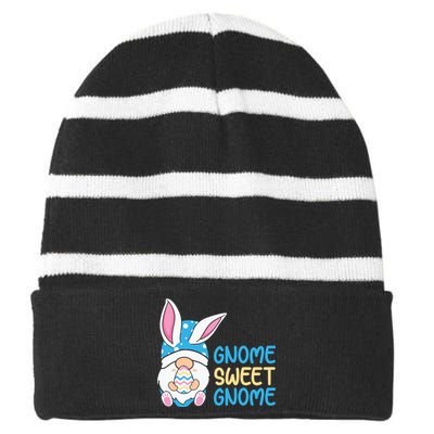 Gnome Sweet Gnome Easter Egg Easter Day Gift Striped Beanie with Solid Band