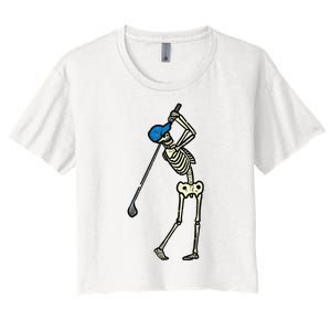 Golfer Skeleton Golf Player Halloween Costumedad Women's Crop Top Tee