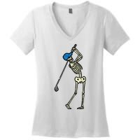 Golfer Skeleton Golf Player Halloween Costumedad Women's V-Neck T-Shirt