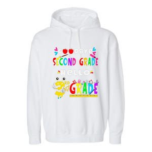 Goodbye Second Grade Hello 3rd Grade Funny Back To School Garment-Dyed Fleece Hoodie