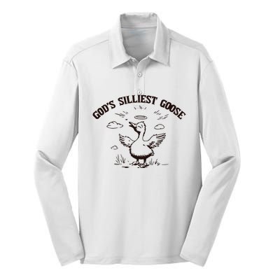 Gods Silliest Goose Funny Goose Sarcastic Vintage Silk Touch Performance Long Sleeve Polo