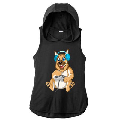 German Shepherd Gamer Ladies PosiCharge Tri-Blend Wicking Draft Hoodie Tank