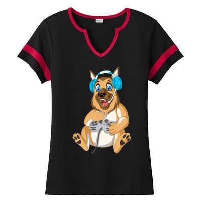 German Shepherd Gamer Ladies Halftime Notch Neck Tee