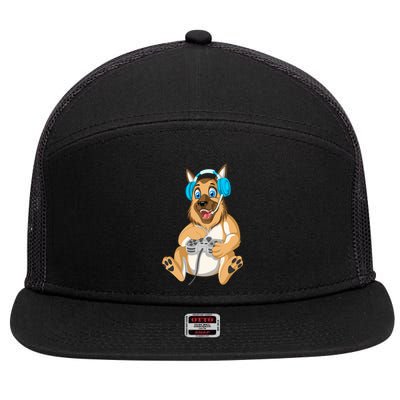 German Shepherd Gamer 7 Panel Mesh Trucker Snapback Hat