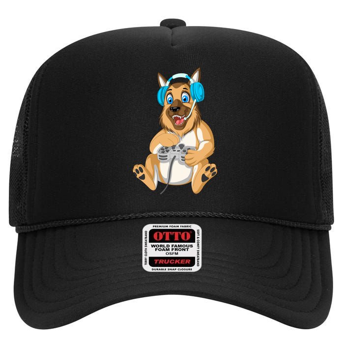 German Shepherd Gamer High Crown Mesh Back Trucker Hat