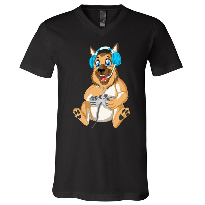 German Shepherd Gamer V-Neck T-Shirt