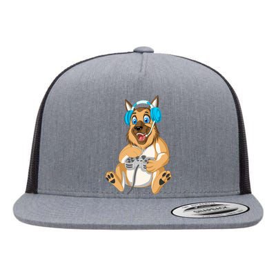 German Shepherd Gamer Flat Bill Trucker Hat