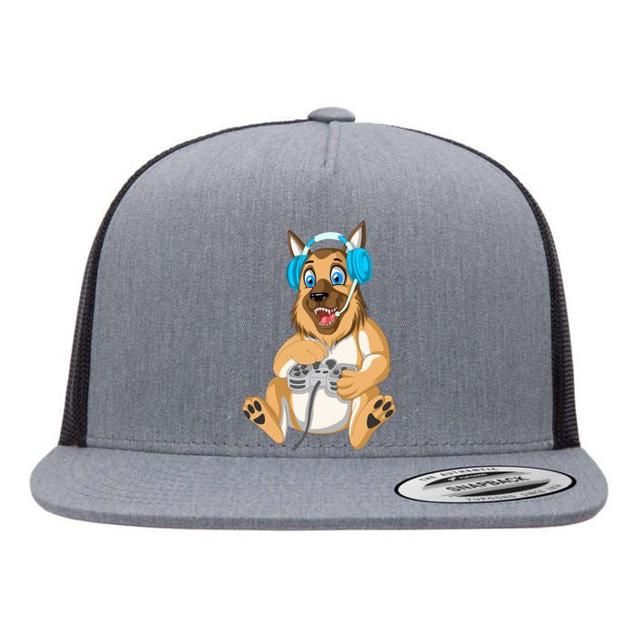 German Shepherd Gamer Flat Bill Trucker Hat