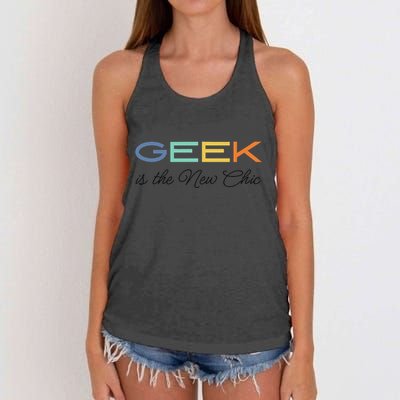 Geek Science Geek Is Chic It Nerd Funny Tech Geeky Stem Women's Knotted Racerback Tank