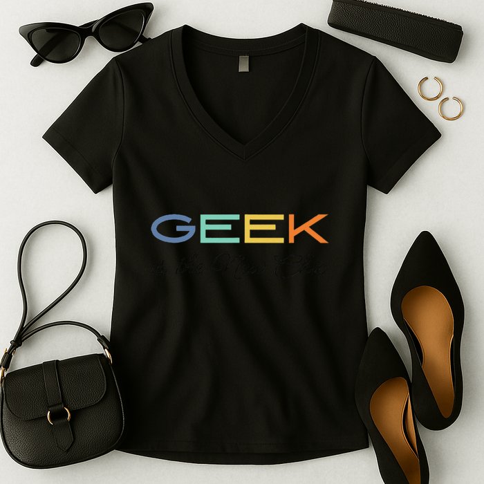 Geek Science Geek Is Chic It Nerd Funny Tech Geeky Stem Women's V-Neck T-Shirt