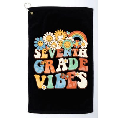 Groovy Seventh Grade Vibes Retro Teacher First Day Of School Gift Platinum Collection Golf Towel