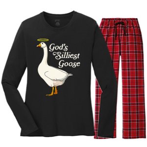 GodS Silliest Goose GodS Silliest Goose Duck Funny Women's Long Sleeve Flannel Pajama Set 