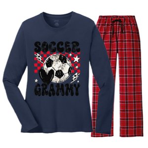 Groovy Soccer Grammy Soccer Lover MotherS Day Women's Long Sleeve Flannel Pajama Set 