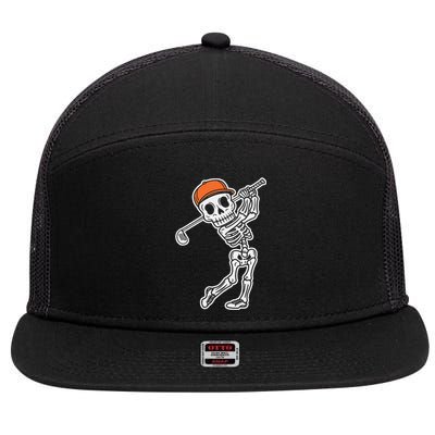 Golfer Skeleton Golf Halloween Sport Skeletons 7 Panel Mesh Trucker Snapback Hat