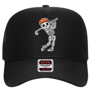 Golfer Skeleton Golf Halloween Sport Skeletons High Crown Mesh Back Trucker Hat