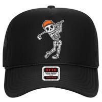 Golfer Skeleton Golf Halloween Sport Skeletons High Crown Mesh Back Trucker Hat