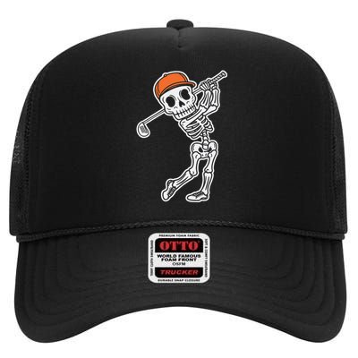 Golfer Skeleton Golf Halloween Sport Skeletons High Crown Mesh Back Trucker Hat