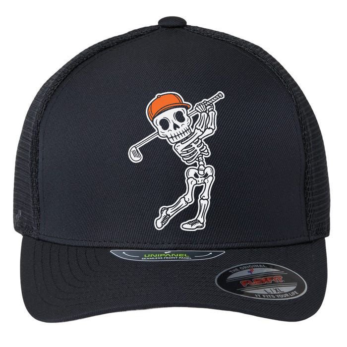 Golfer Skeleton Golf Halloween Sport Skeletons Flexfit Unipanel Trucker Cap