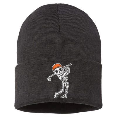 Golfer Skeleton Golf Halloween Sport Skeletons Sustainable Knit Beanie