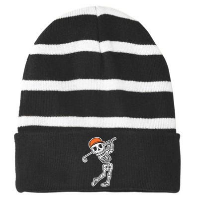 Golfer Skeleton Golf Halloween Sport Skeletons Striped Beanie with Solid Band