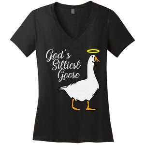 God's Silliest Goose God's Silliest Goose Duck Funny Women's V-Neck T-Shirt