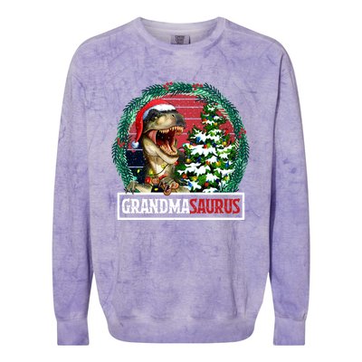 Grandmasaurus Santa Grandma Dinosaur Trex Xmas Tree Light Gift Colorblast Crewneck Sweatshirt