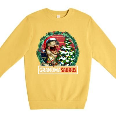 Grandmasaurus Santa Grandma Dinosaur Trex Xmas Tree Light Gift Premium Crewneck Sweatshirt