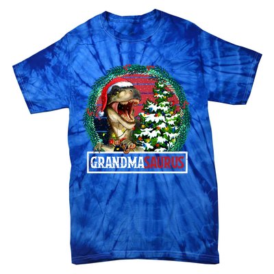 Grandmasaurus Santa Grandma Dinosaur Trex Xmas Tree Light Gift Tie-Dye T-Shirt