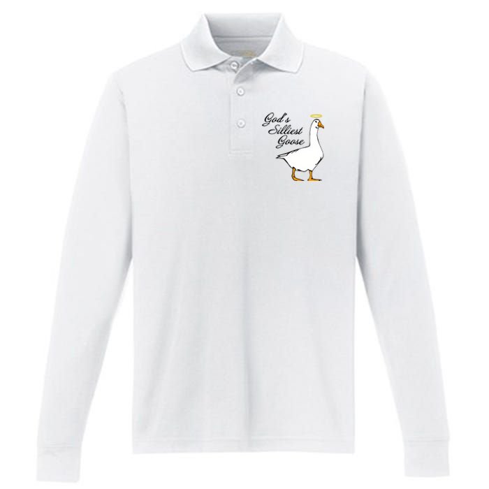 God's Silliest Goose Funny Goose Lover Sarcasm Performance Long Sleeve Polo