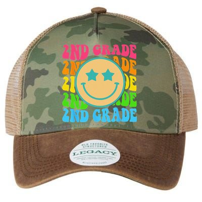 Groovy Second Grade Vibes Face Retro Teachers Back To School Legacy Tie Dye Trucker Hat
