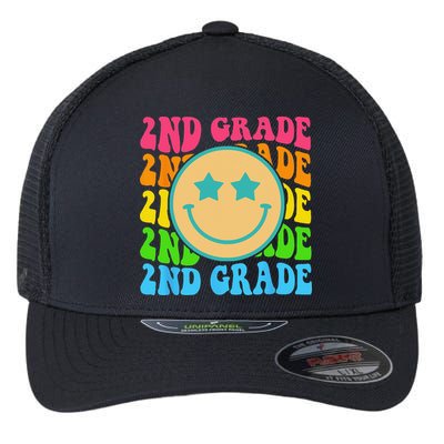 Groovy Second Grade Vibes Face Retro Teachers Back To School Flexfit Unipanel Trucker Cap