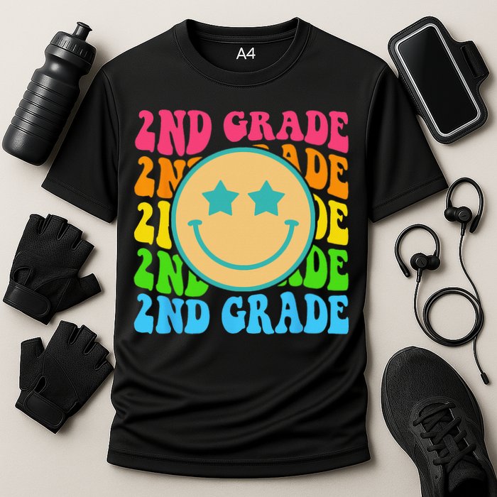 Groovy Second Grade Vibes Face Retro Teachers Back To School Performance Shirt