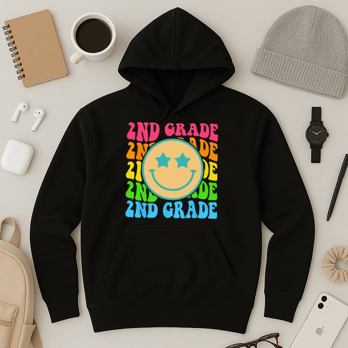 Groovy Second Grade Vibes Face Retro Teachers Back To School Hoodie