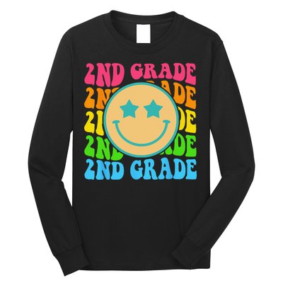 Groovy Second Grade Vibes Face Retro Teachers Back To School Long Sleeve Shirt